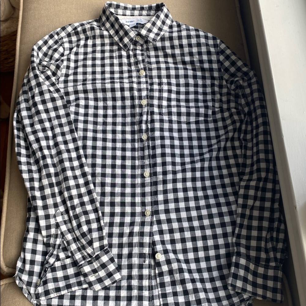 Black and White Gingham Check Button Down Shirt